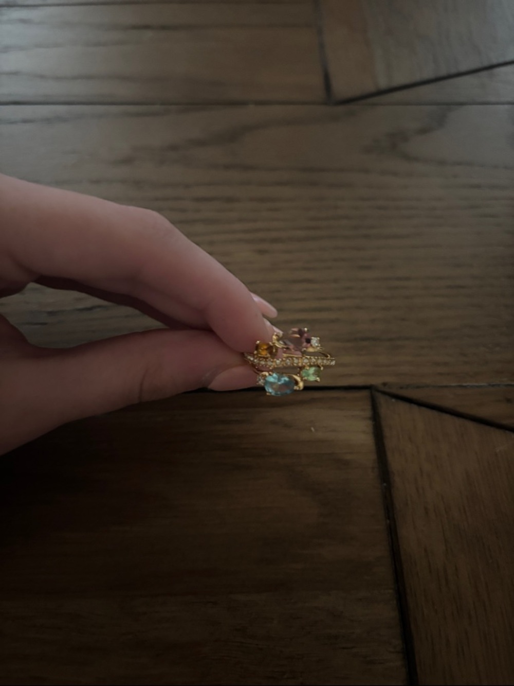Avon Gold-tone Ring with Blue and Pink Stones